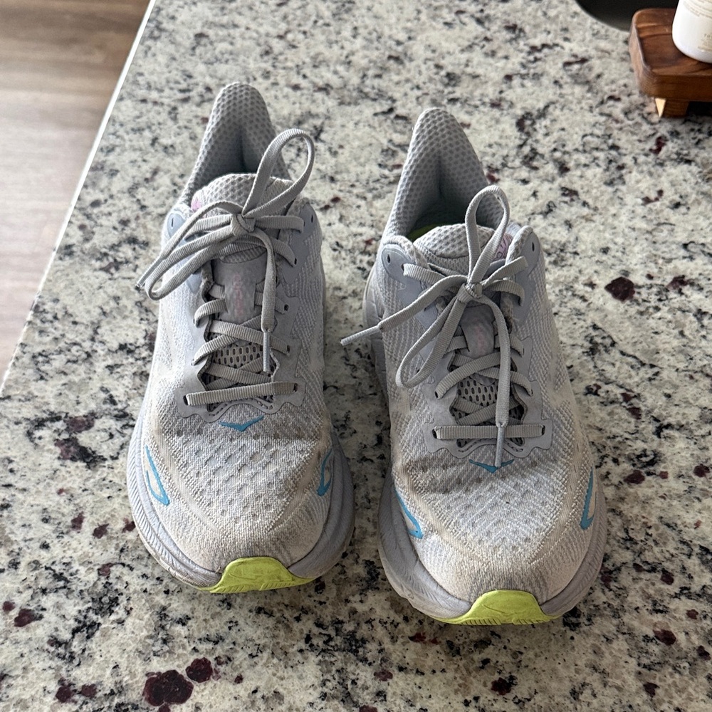 Hoka One One Gray Sneakers with Blue Logo